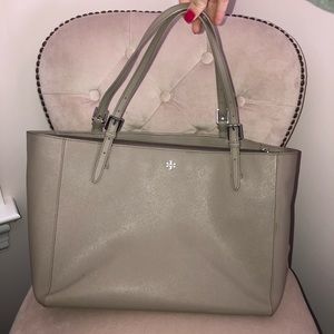 Taupe/light gray Tory Burch tote